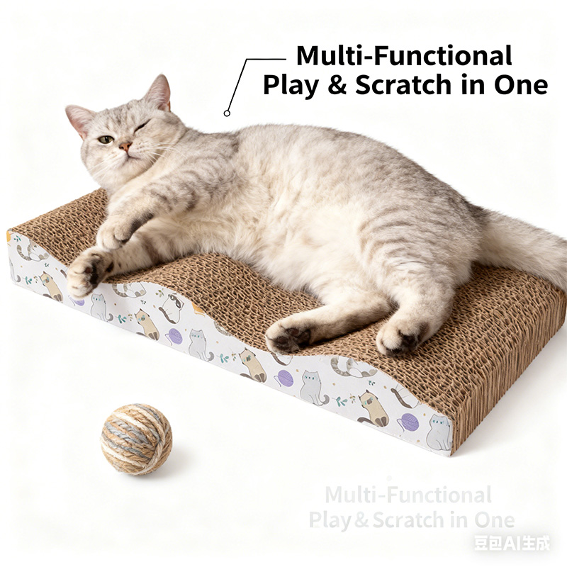 Wave-Shaped Corrugated Cardboard Cat Scratcher