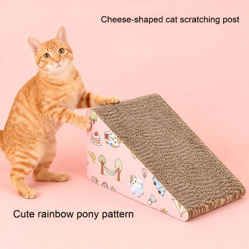Cheese-Shaped Corrugated Cardboard Cat Scratcher Ramp