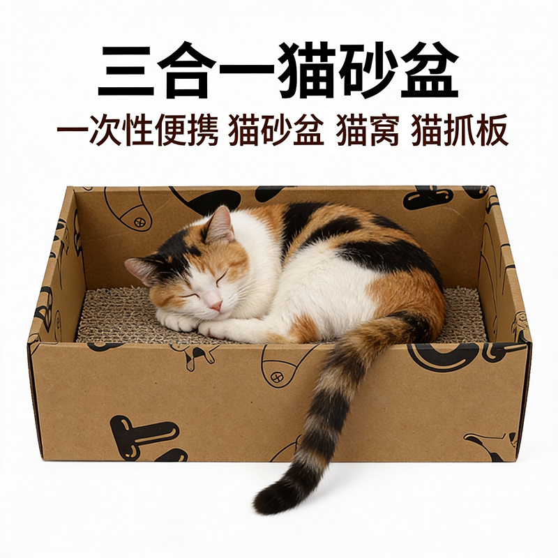 3-in-1 Disposable Cardboard Cat Litter Box