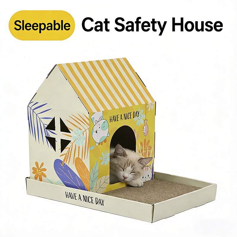 Sunny Purr-fect Cat Cottage with Scratching Tray