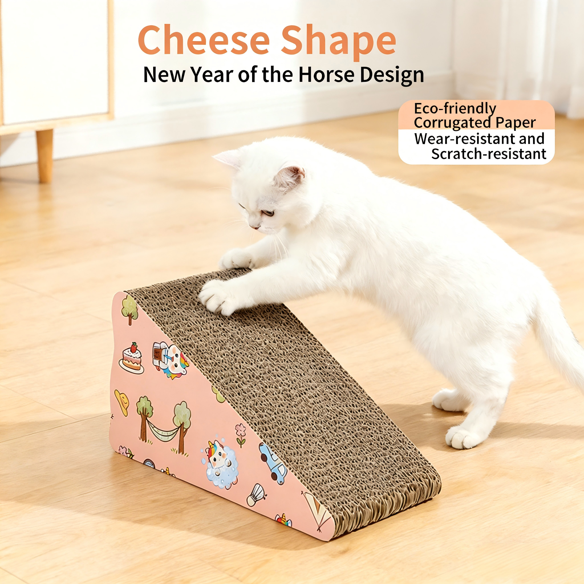 Cheese-Shaped Corrugated Cardboard Cat Scratcher Ramp