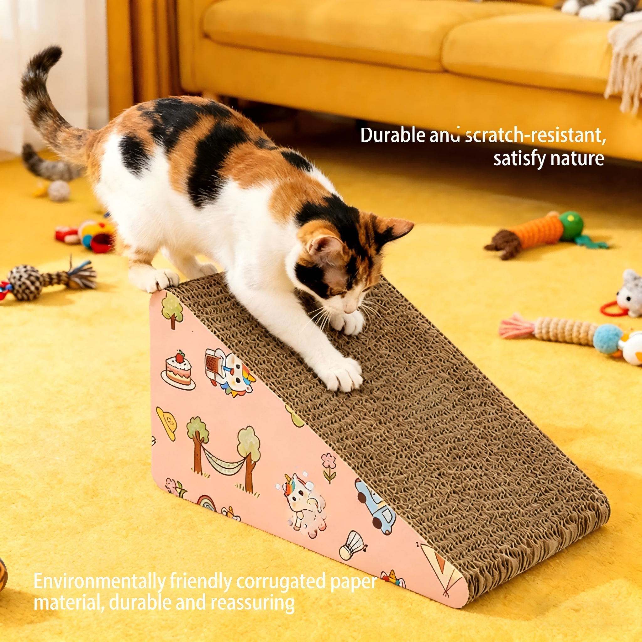 Cheese-Shaped Corrugated Cardboard Cat Scratcher Ramp