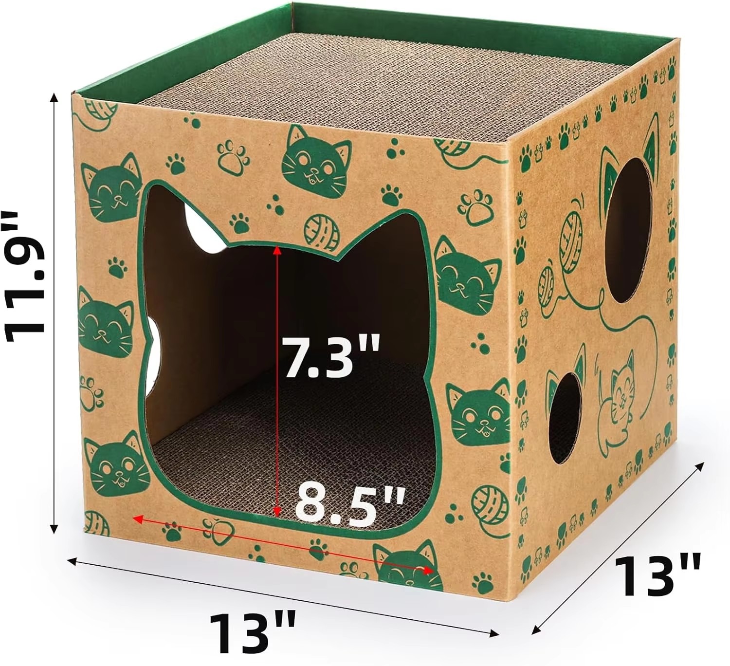 Green Cat-Print Cube Cat House & Scratcher