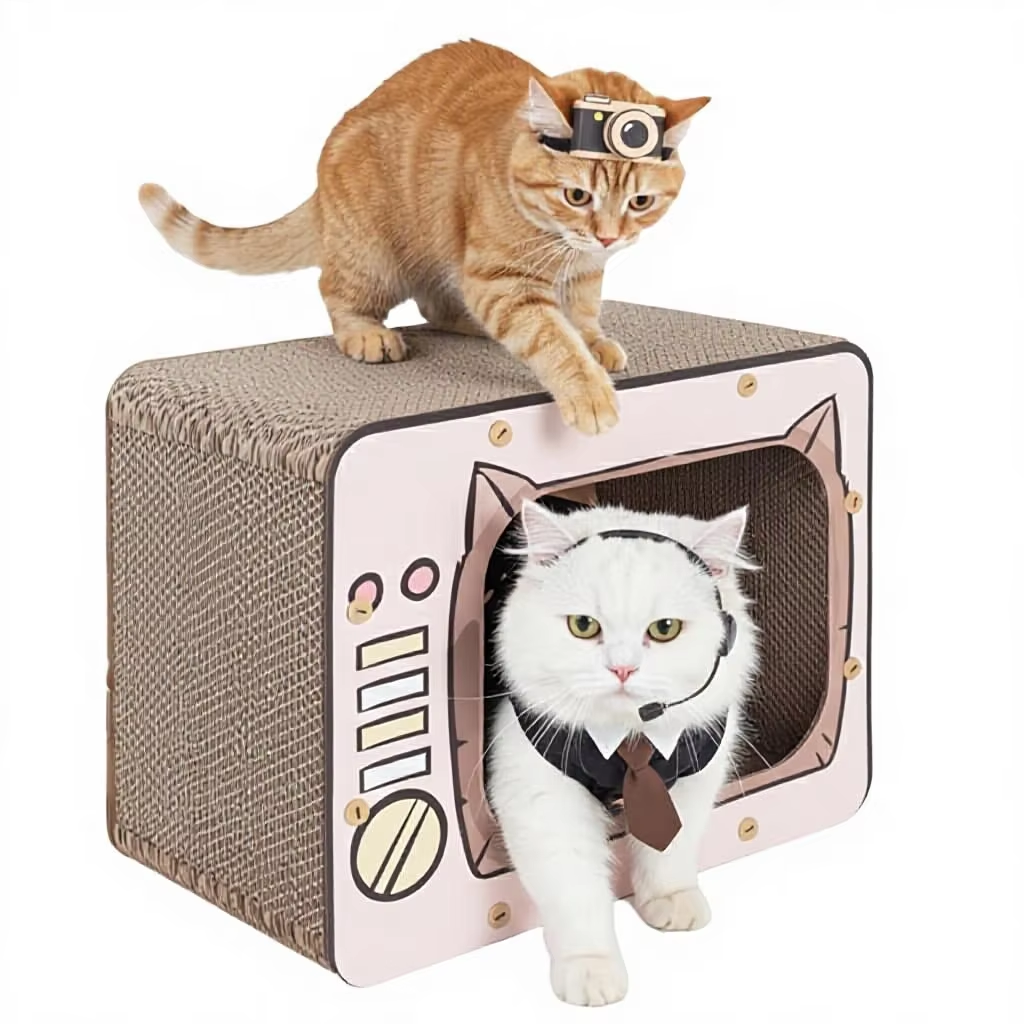 Cute Retro Pink TV Cat Scratcher House