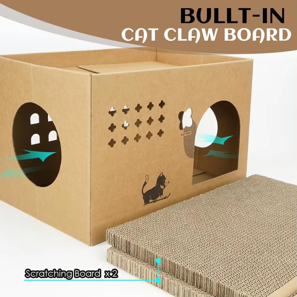 Spacious Kraft Cube Cat House & Scratcher
