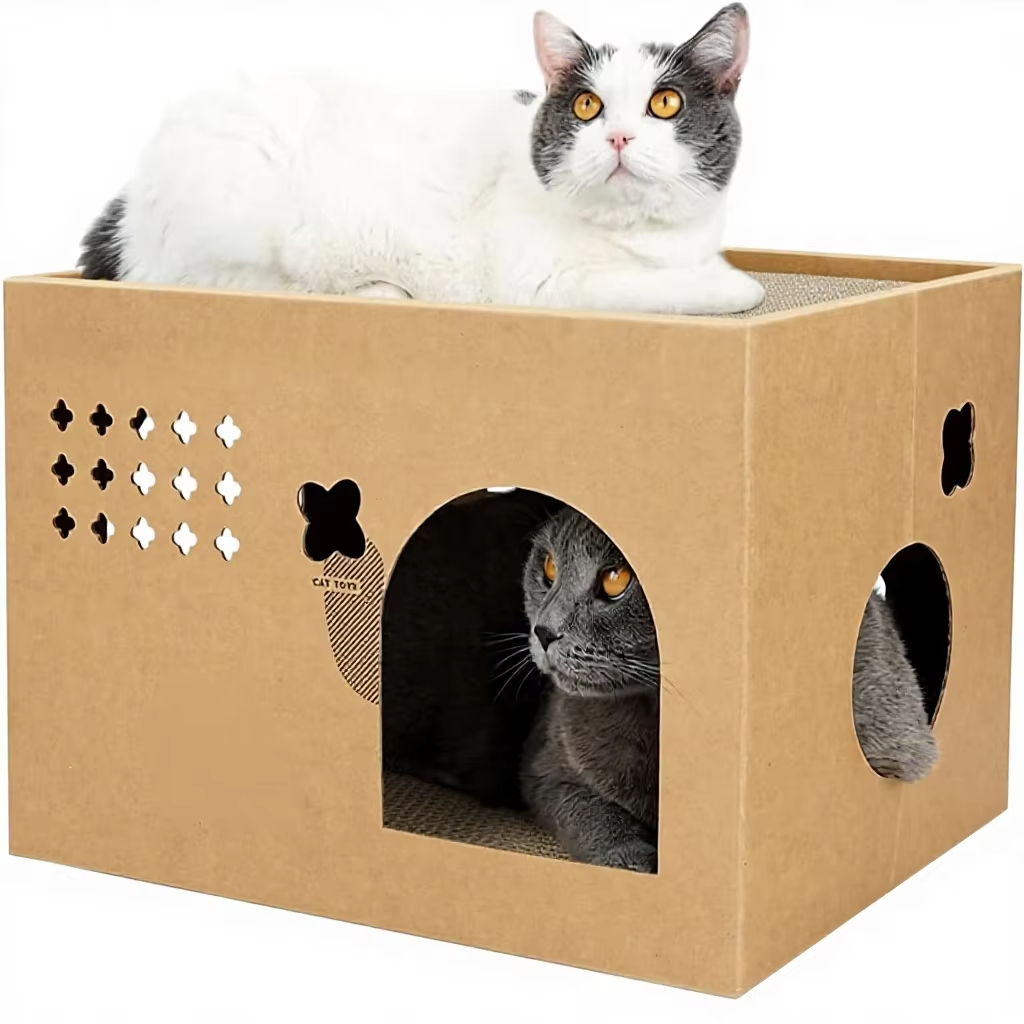 Spacious Kraft Cube Cat House & Scratcher