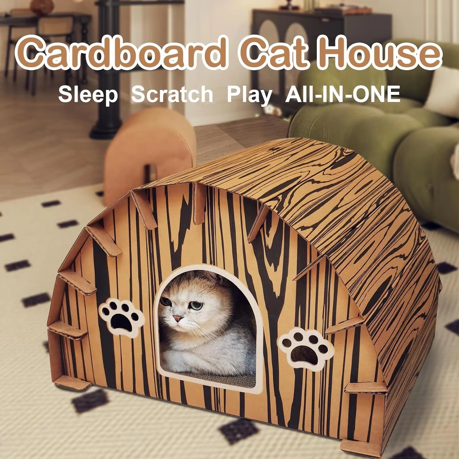 Rustic Log Cabin Cat Scratcher House