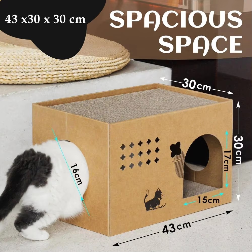 Spacious Kraft Cube Cat House & Scratcher