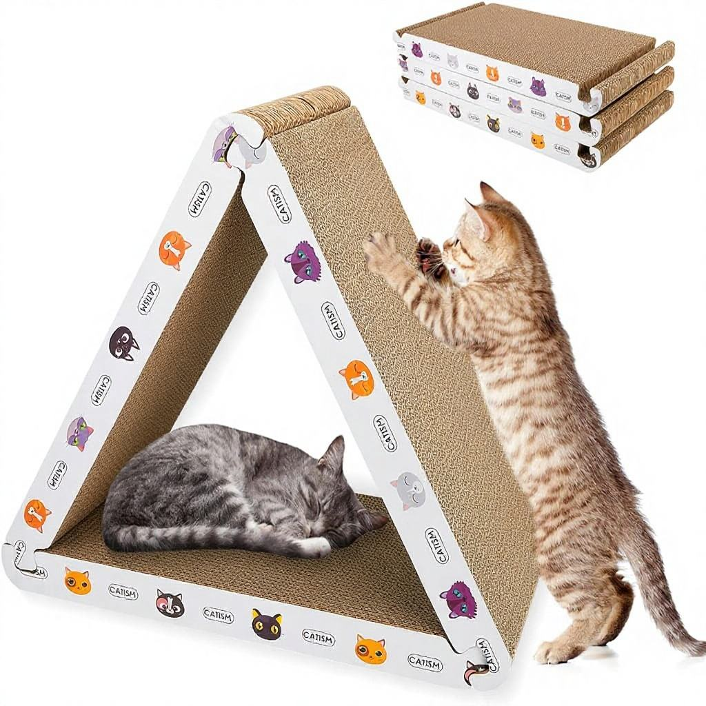 Foldable Triangle Cat Scratcher House