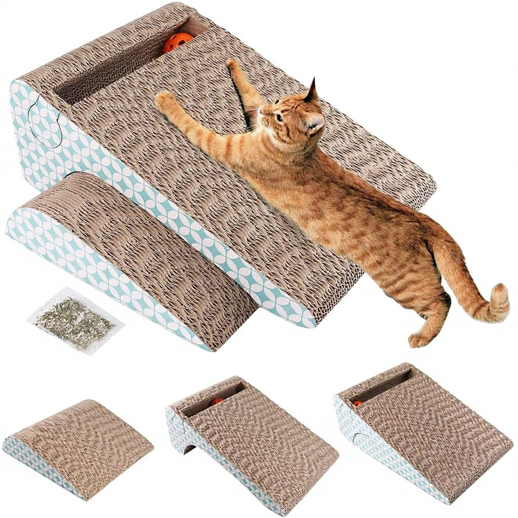 2-Step Incline Cat Scratcher with Toy Ball