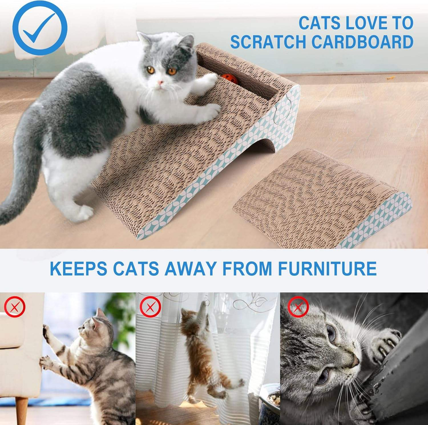 2-Step Incline Cat Scratcher with Toy Ball