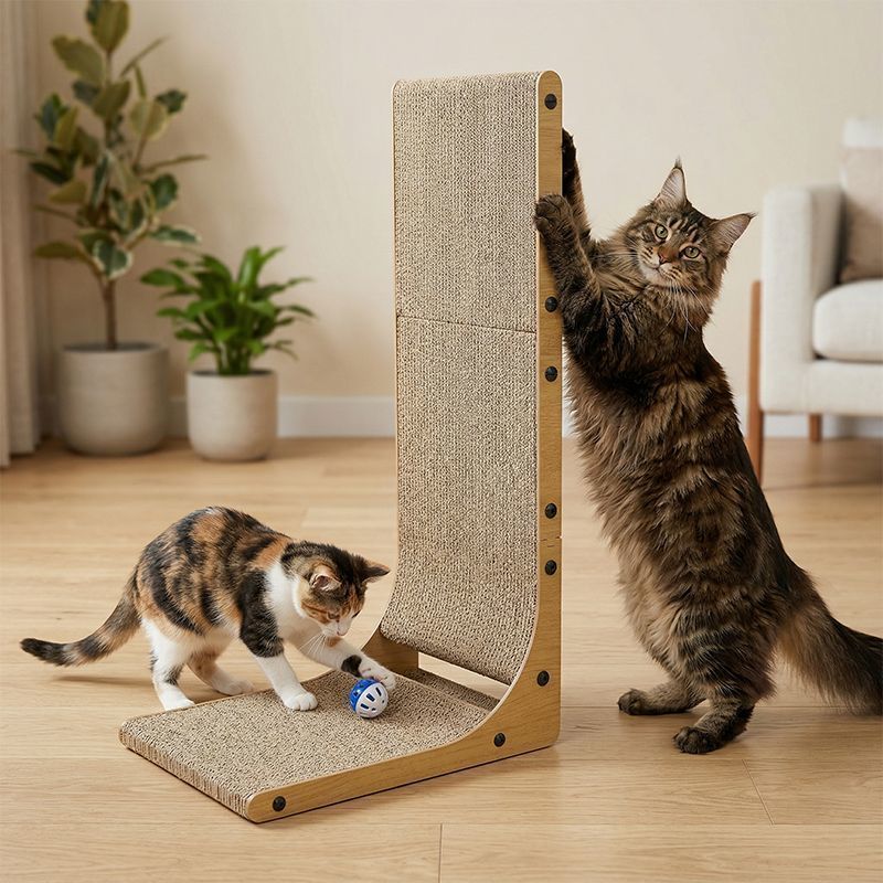 L-Shaped Wooden Frame Vertical Cat Scratcher Lounge