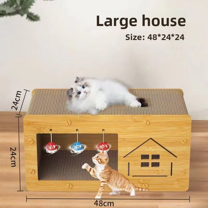 Wood-Grain Cat Play Fort & Scratching Pad