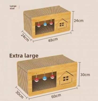 Wood-Grain Cat Play Fort & Scratching Pad