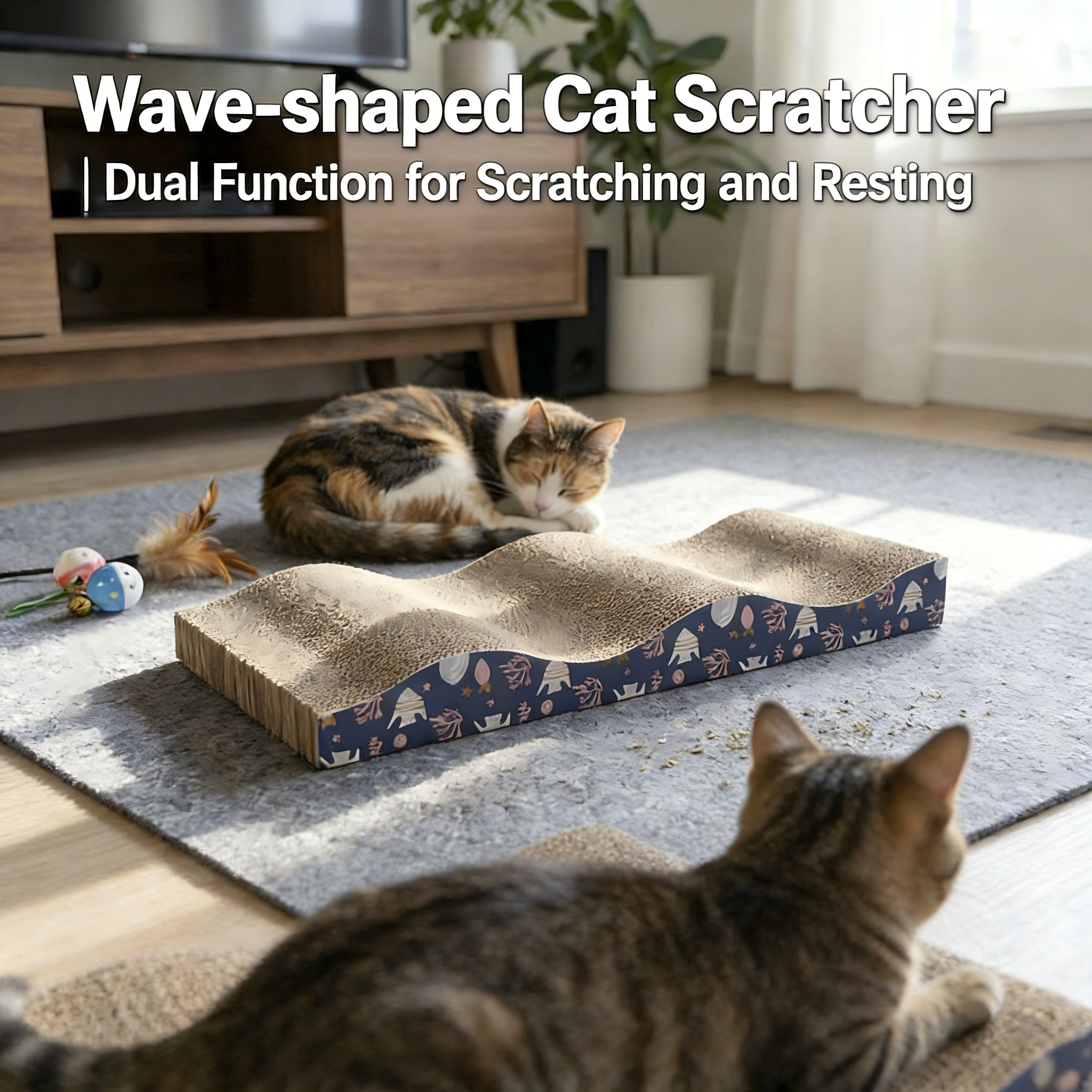 Dual-Use Big Wavy Cat Scratching Pad & Bed