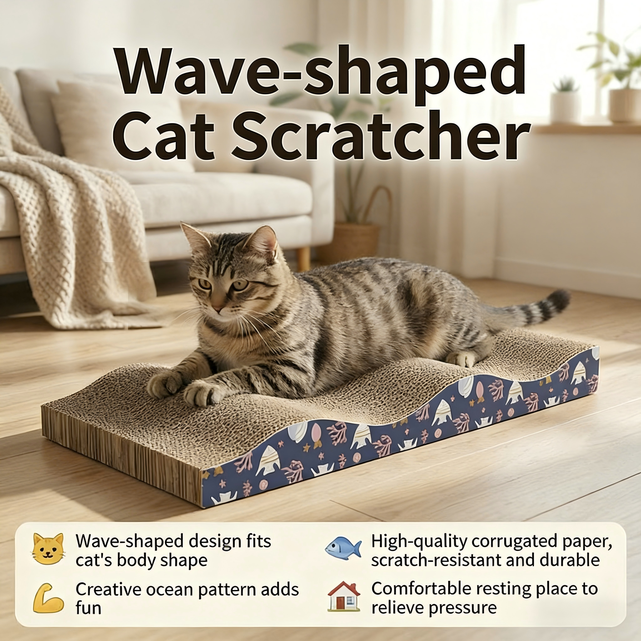 Dual-Use Big Wavy Cat Scratching Pad & Bed